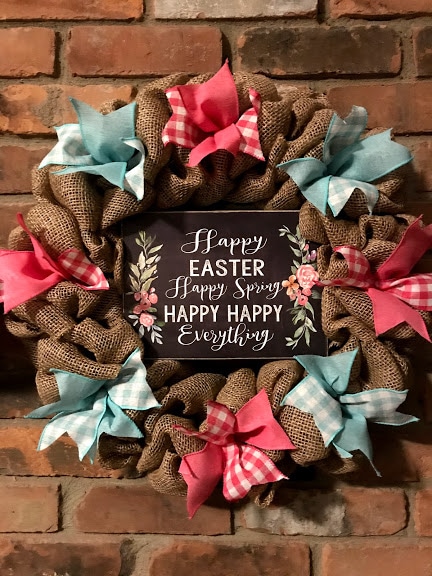 Happy Easter Spring 16" Burlap Wreath Door Decor