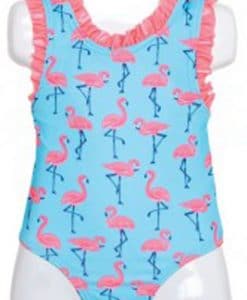 Infant Baby Girls Pink Flamingos Aqua Blue 1-Piece Swimsuit