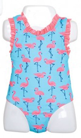 Infant Baby Girls Pink Flamingos Aqua Blue 1-Piece Swimsuit