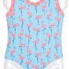 Toddler Baby Girls Aqua Pink Flamingos 1-Piece Swimsuit