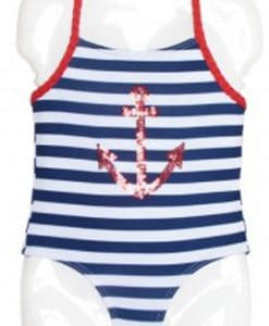 Toddler Baby Girls Navy Striped Red Anchor 1-Piece Swimsuit