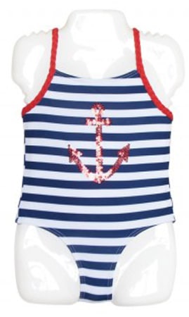 Toddler Baby Girls Navy Striped Red Anchor 1-Piece Swimsuit