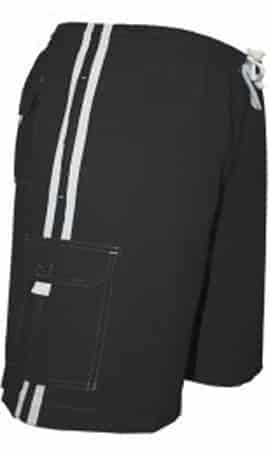 Men's Striped Black Cargo Swim Trunk Board Shorts