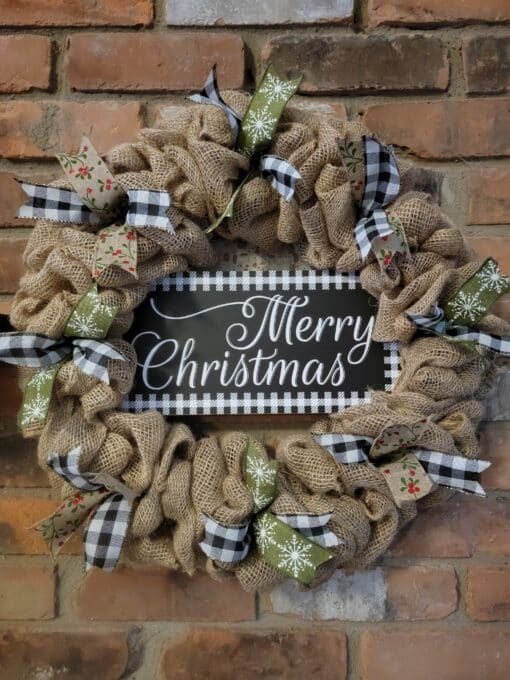 Plaid Merry Christmas 16" Burlap Wreath