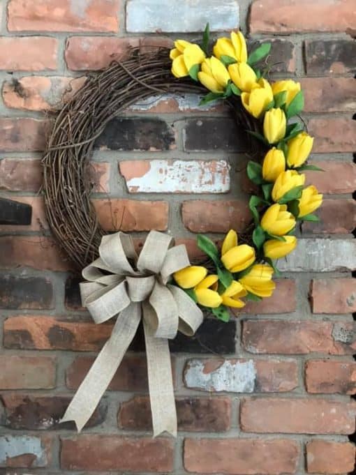 Yellow Tulip 18" Grapevine Wreath