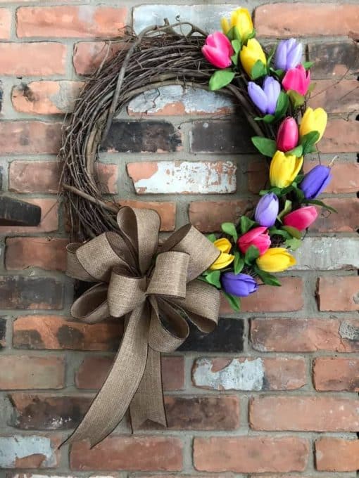 Pink Yellow Purple Tulip 18" Grapevine Wreath
