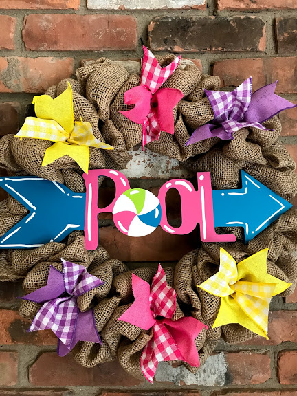 Summer Pool Arrow 16" Burlap Wreath