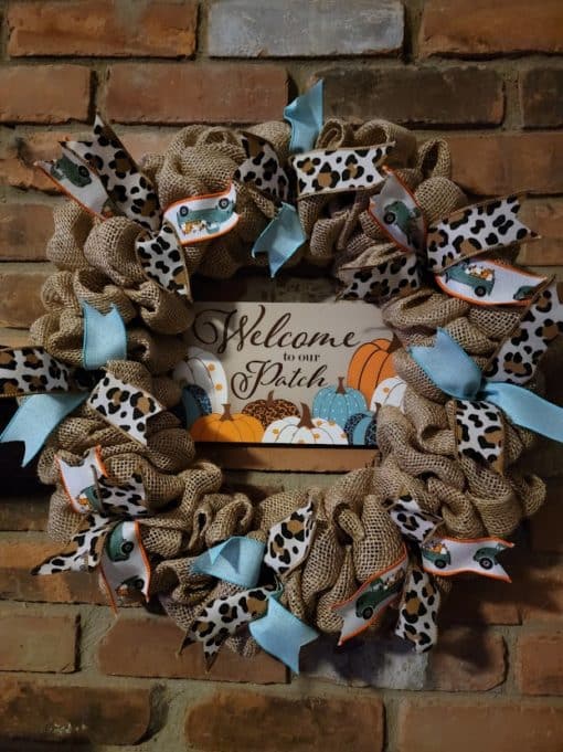 Welcome To Our Patch Fall Leopard Pumpkin 16" Burlap Wreath