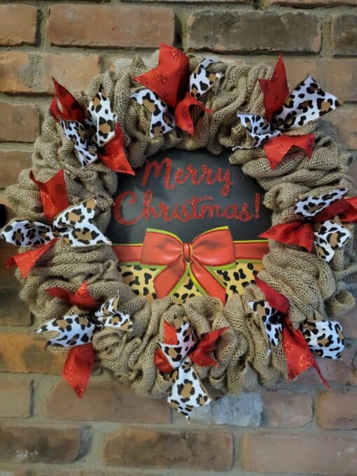 Leopard Merry Christmas 16" Burlap Wreath