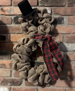 Snowman with Scarf and Top Hat 16"x25" Burlap Wreath