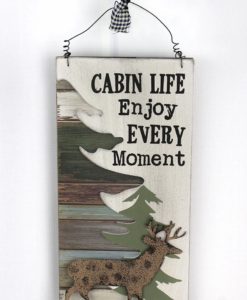 Cabin Life Wood With Metal Deer 11.75" X 6" Wall Sign