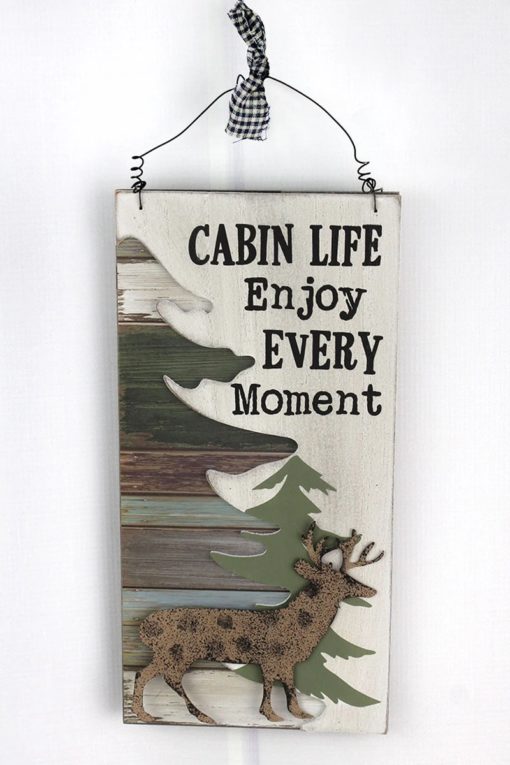 Cabin Life Wood With Metal Deer 11.75" X 6" Wall Sign