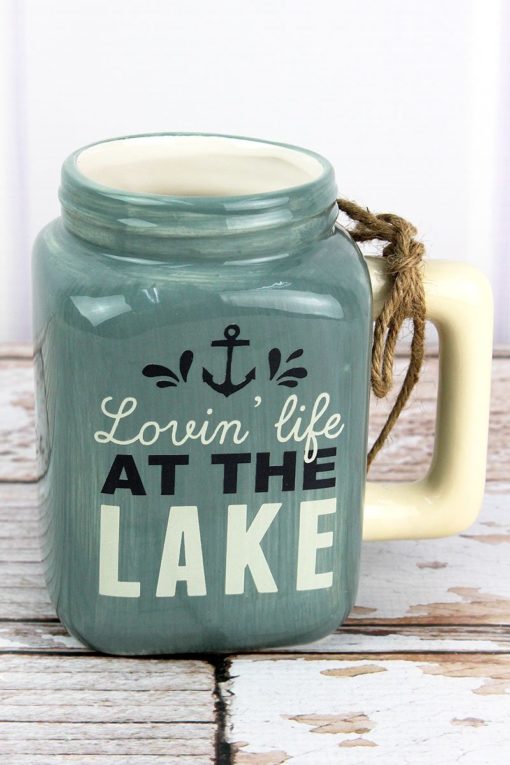 Ceramic Lovin' Life At The Lake Blue Mason Jar Mug