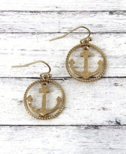 Worn Goldtone Anchor Circle Earrings