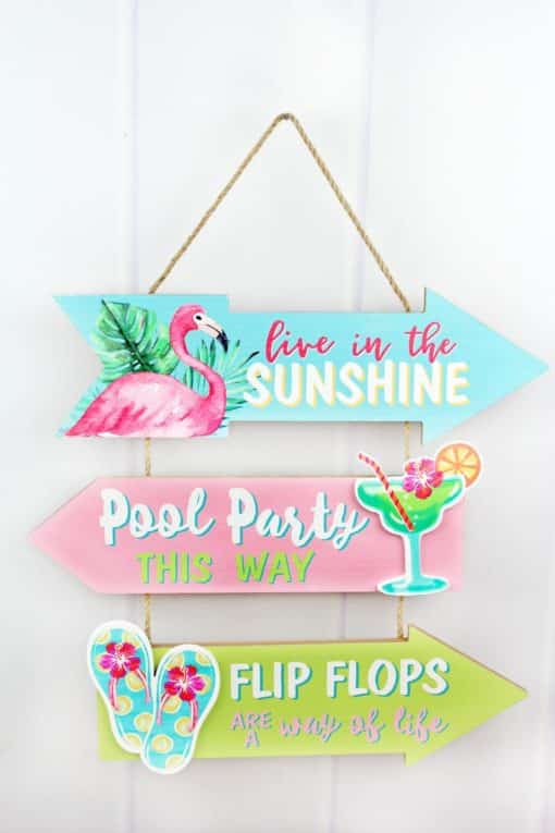 Sunshine Pool Flip Flops 16" X 16.25" Wood Sign