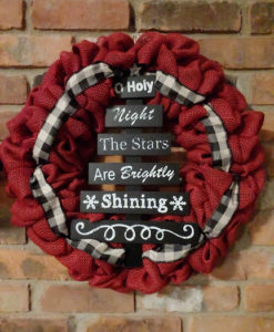 O Holy Night The Stars are Brightly Shining 16" Red Burlap Christmas Wreath