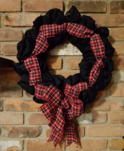 Red and Black Plaid 16" Black Burlap Wreath