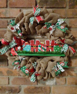 Ho Ho Ho Christmas Holiday 16" Burlap Wreath Door Decor