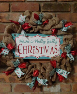 Have a Holly Jolly Christmas 16" Teal Red Burlap Wreath Door Decor