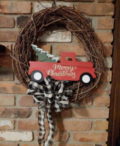 Merry Christmas Vintage Red Truck 16" Grapevine Wreath Door Decor