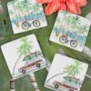 Set of Four 4" x 4" Resin Retro Beach Coasters