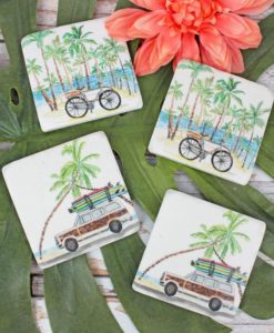 Set of Four 4" x 4" Resin Retro Beach Coasters