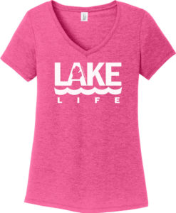 Lake Life Women's Pink Michigan V-Neck T-Shirt Tee
