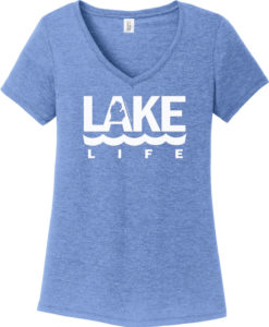 Lake Life Women's Maritime Blue Michigan V-Neck T-Shirt Tee