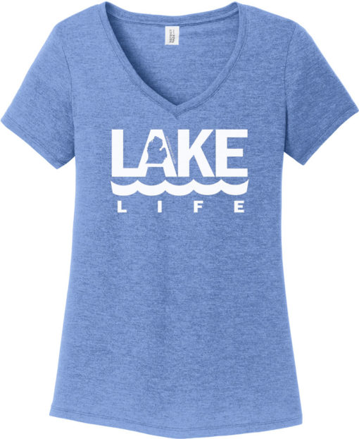 Lake Life Women's Maritime Blue Michigan V-Neck T-Shirt Tee