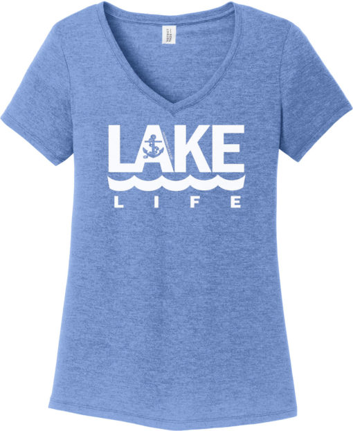 Lake Life Women's Maritime Blue Anchor V-Neck T-Shirt Tee