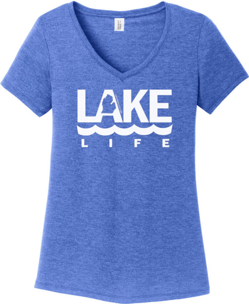 Lake Life Women's Blue Frost Michigan V-Neck T-Shirt Tee