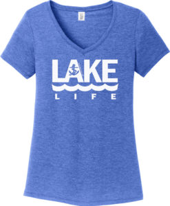 Lake Life Women's Blue Frost Anchor V-Neck T-Shirt Tee
