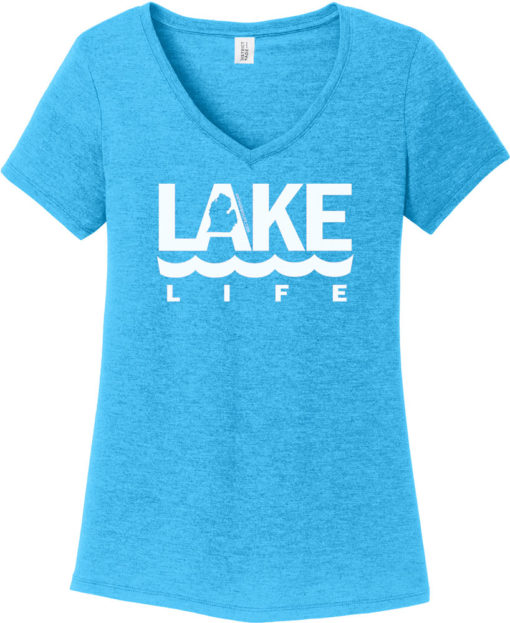 Lake Life Women's Turquoise Michigan V-Neck T-Shirt Tee