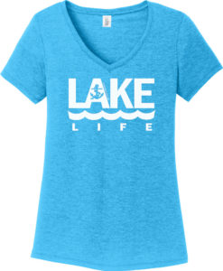 Lake Life Women's Turquoise Anchor V-Neck T-Shirt Tee