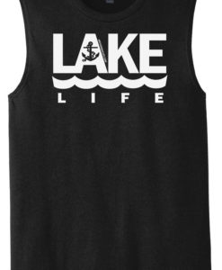 Lake Life Men's Black Anchor Tank Top Sleeveless Tee