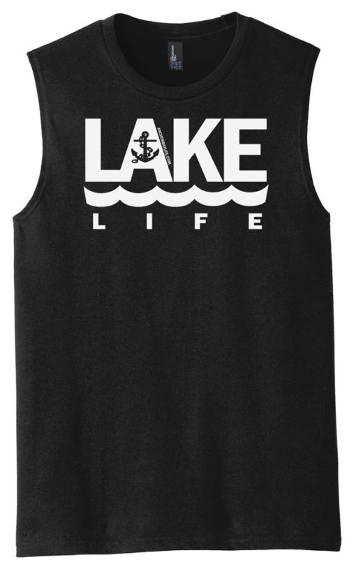 Lake Life Men's Black Anchor Tank Top Sleeveless Tee