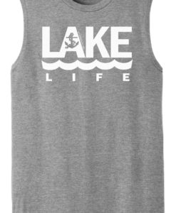 Lake Life Men's Gray Anchor Tank Top Sleeveless Tee