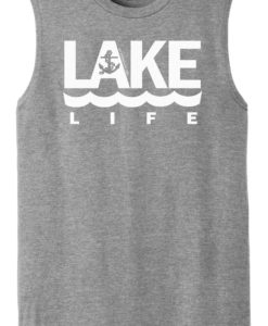 Lake Life Men's Gray Anchor Tank Top Sleeveless Tee