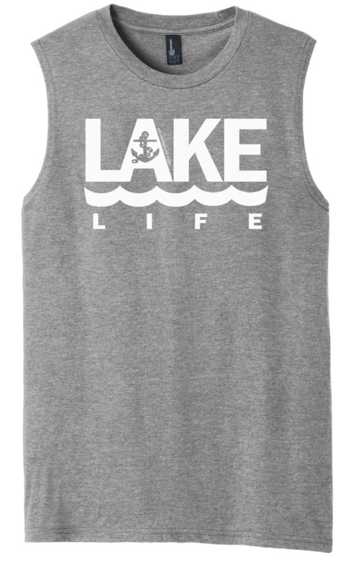 Lake Life Men's Gray Anchor Tank Top Sleeveless Tee