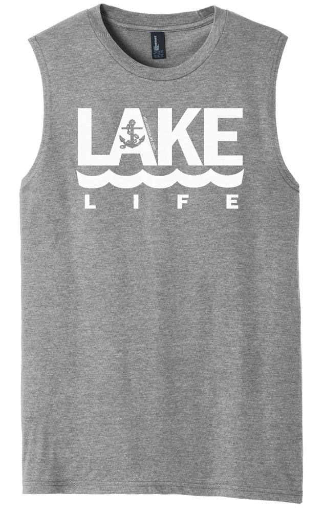 Lake Life Men's Gray Anchor Tank Top Sleeveless Tee