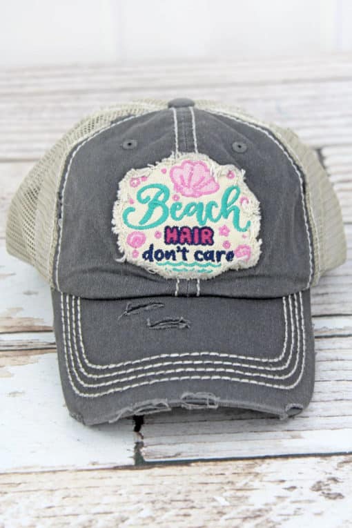 Distressed Black Beach Hair Don't Care Adjustable Hat