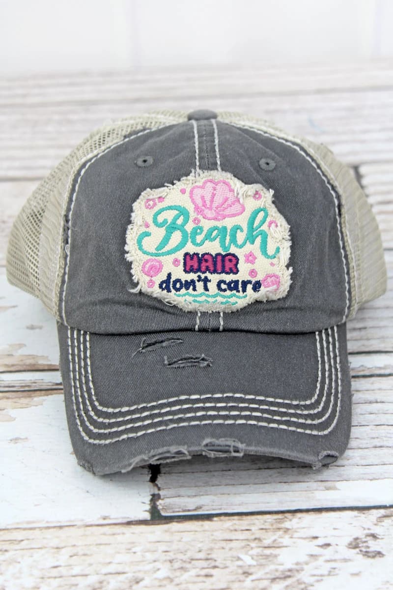 Distressed Black Beach Hair Don't Care Adjustable Hat - Anchor Bay Life