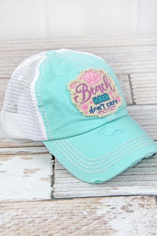 Distressed Mint Beach Hair Don't Care Adjustable Hat - Anchor Bay Life