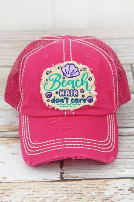 Distressed Hot Pink Beach Hair Don't Care Adjustable Hat