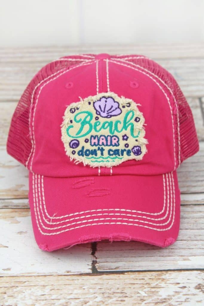 Distressed Hot Pink Beach Hair Don't Care Adjustable Hat - Anchor Bay Life