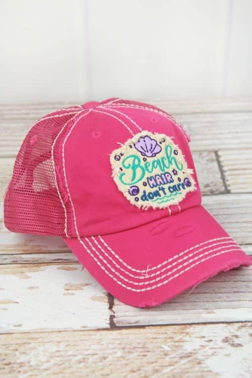 Distressed Hot Pink Beach Hair Don't Care Adjustable Hat - Anchor Bay Life