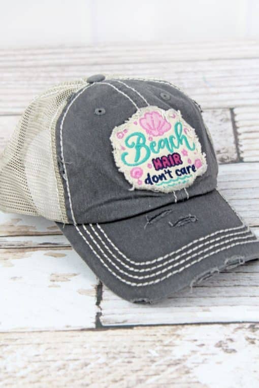 Distressed Black Beach Hair Don't Care Adjustable Hat