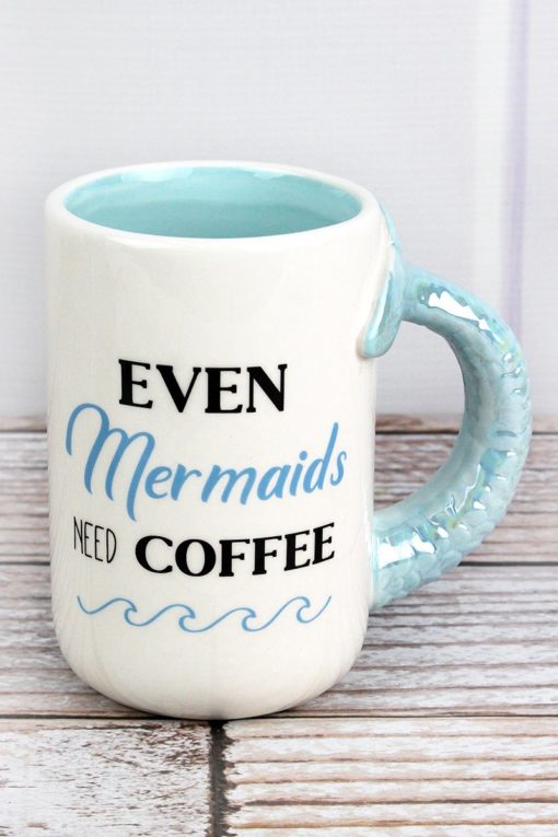 Even Mermaids Need Coffee White Blue Ceramic Mug