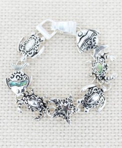Silvertone Scroll And Abalone Sea Life Magnetic Bracelet
