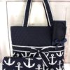 Quilted Nautical Diaper Bag Navy with White Anchors